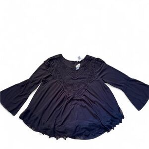 Indigo Threads Black Lace Bell Sleeve Blouse NWOT